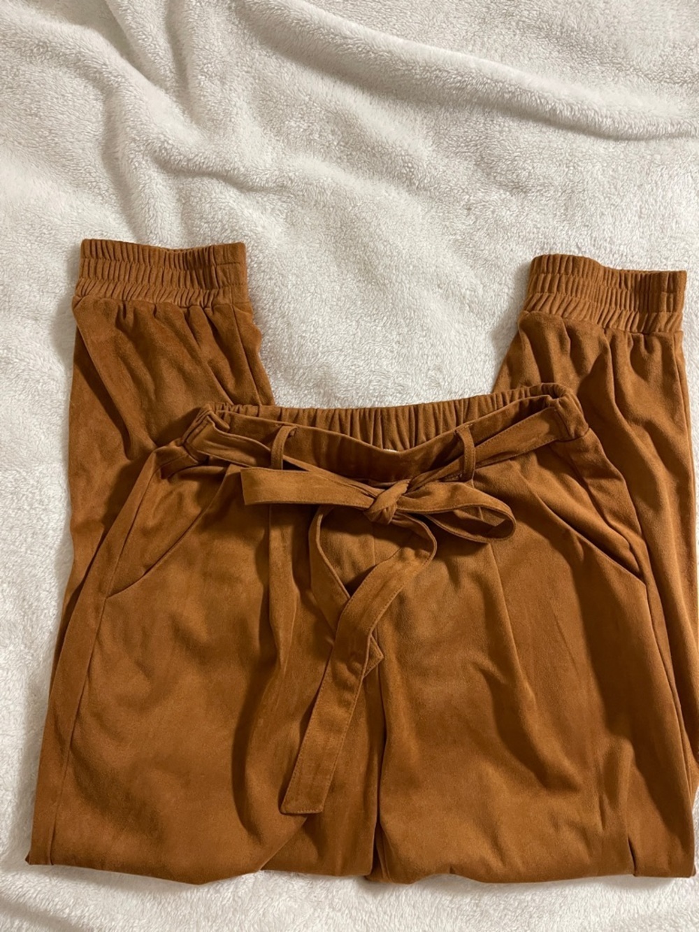 Francesca’s Mi Ami High-Rise Tie-Waist Jogger Pants in Rust